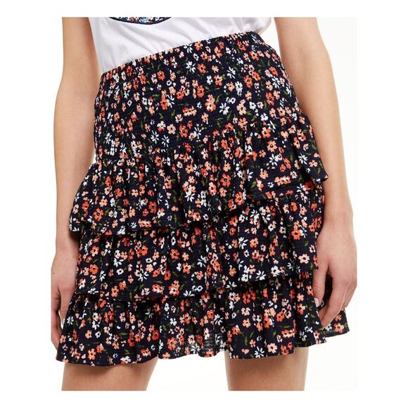 MICHAEL KORS Womens Coral Floral Mini Ruffled Skirt Petites P - Picture 3 of 4